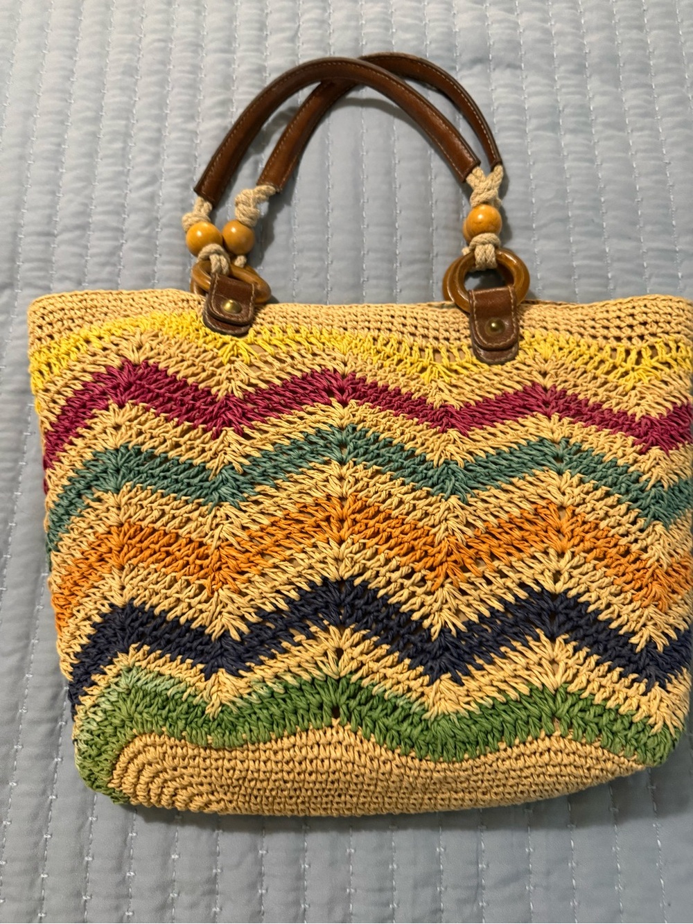 Fossil Long Long Live Vintage Chevron Bag with Brown Leather Handles